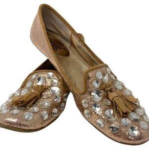 Carlos Santana CINEMA Flats Loafer Ballet Jeweled Tassel Gold women's shoes sz 6